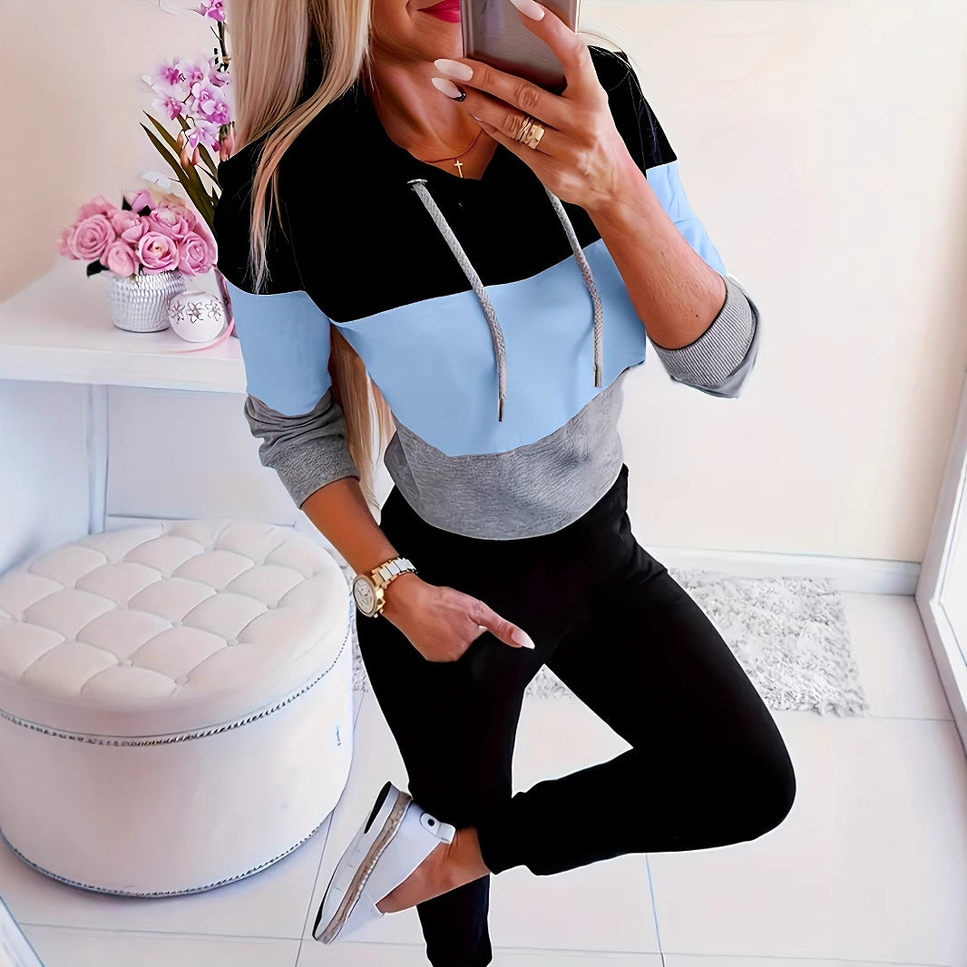 Damen modischer Freizeitpullover mit Kapuze und Farbblockdesign R&B