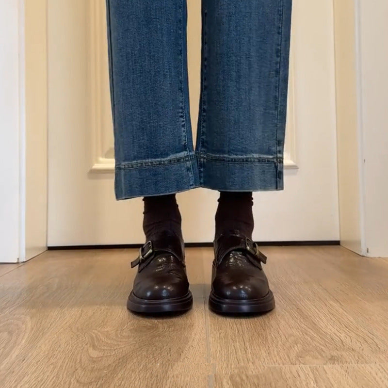 Damen Schnürschuhe mit glamourösem Schnallenverschluss und komfortablem Blockabsatz
