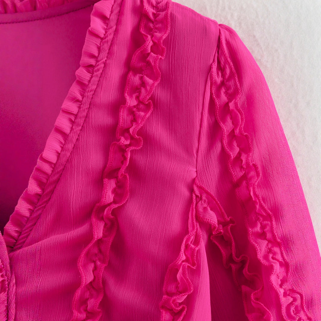 Damen verspieltes Minikleid mit Rüschendetails und Taillengürtel R&B