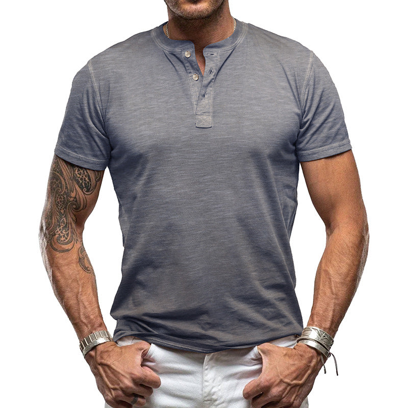 Herren nan athletisches Henley-T-Shirt aus strukturierter Slub-Baumwolle mit kurzer Knopfleiste R&B