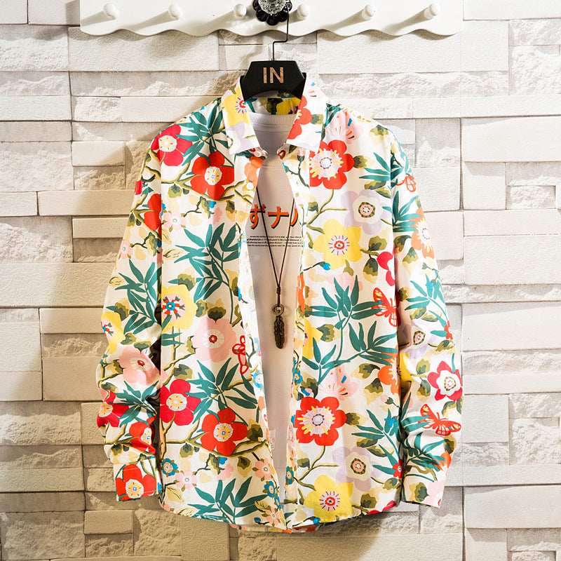 Herren nan florales Freizeit-Hemd mit Kentkragen, durchgehender Knopfleiste und leichtem Baumwollmix R&B
