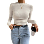 Damen Langarm-Crop-Top aus strukturiertem Jersey R&B