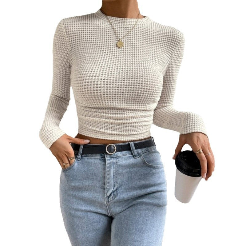Damen Langarm-Crop-Top aus strukturiertem Jersey R&B