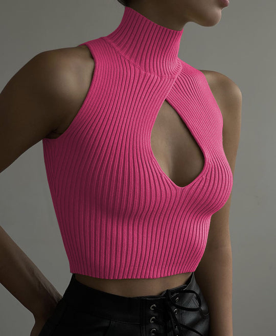 Damen Crop-Top mit hohem Kragen und tiefem Ausschnitt R&B