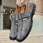 Herren Bequeme Leder-Sandalen mit verstellbarem Klettverschluss R&B