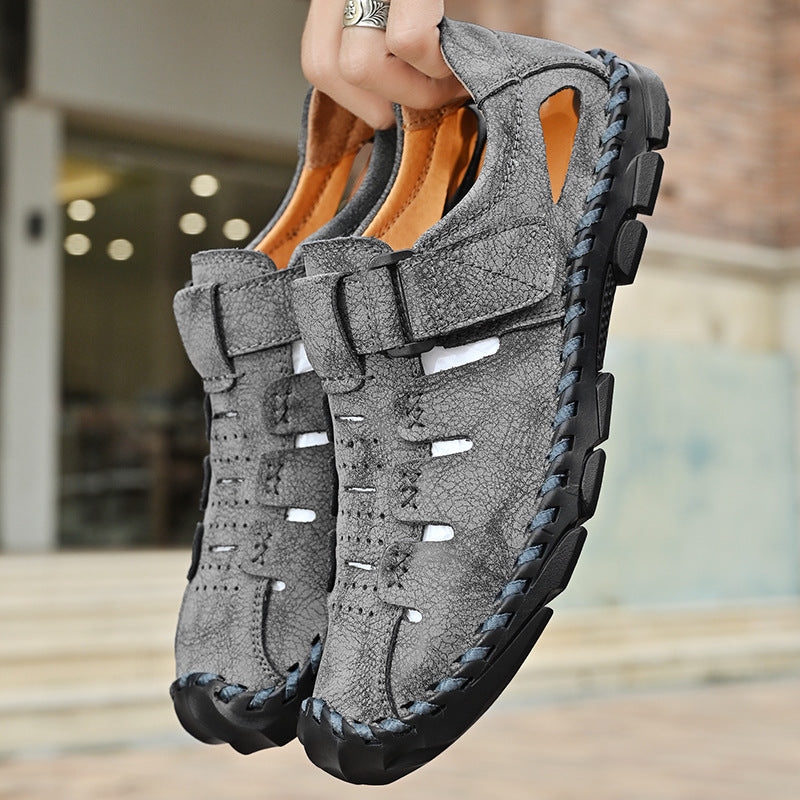 Herren Bequeme Leder-Sandalen mit verstellbarem Klettverschluss R&B