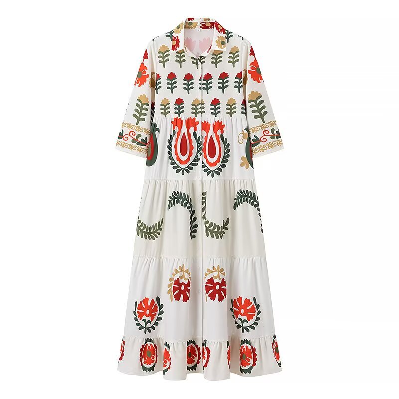 Damen Maxikleid mit floralem Muster und schwingendem Saum R&B