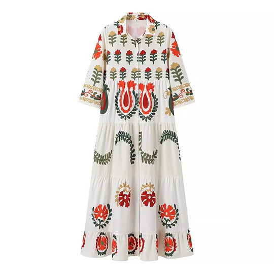 Damen Maxikleid mit floralem Muster und schwingendem Saum R&B