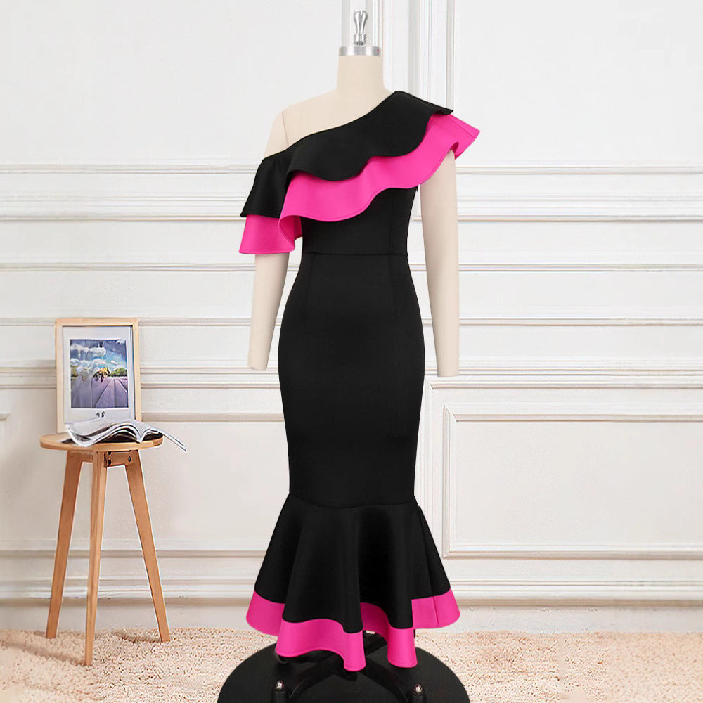 Damen Exquisites schulterfreies Wickelkleid mit voluminösem Rüschensaum R&B