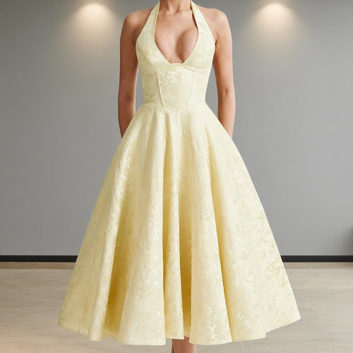 Damen Elegantes Hochzeitskleid mit schwingendem Rock und tiefem V-Ausschnitt R&B