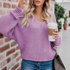 Damen Grobstrickpullover mit V-Ausschnitt und lässiger Passform R&B