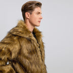 Herren Luxuriöser Kunstfell-Mantel mit voluminösem Kragen R&B