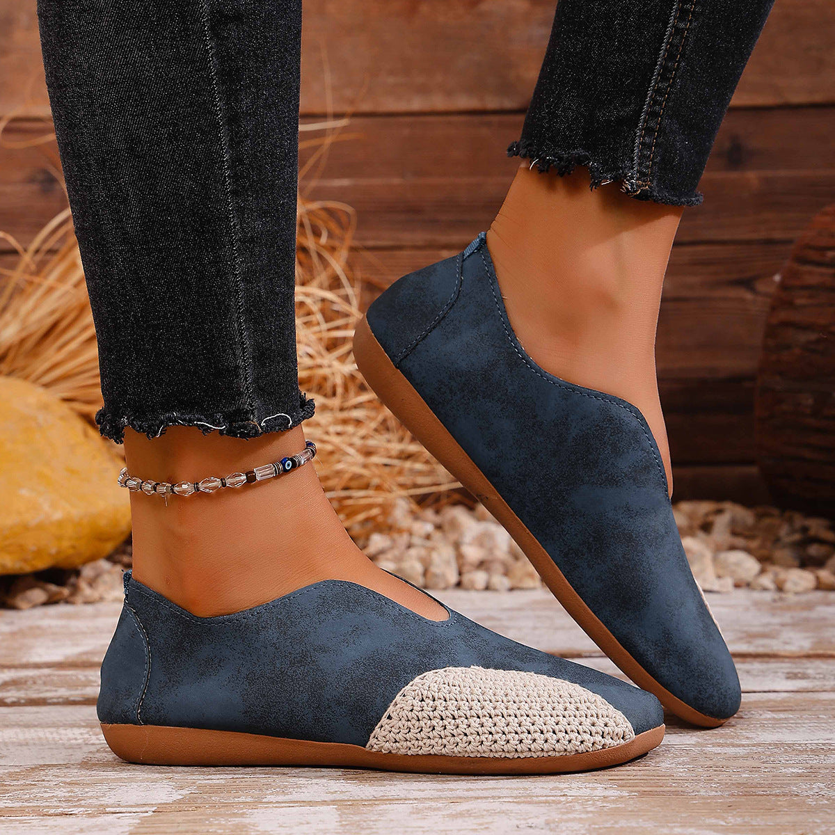 Damen Mokassins mit geflochtenem Design und rutschfester Sohle R&B