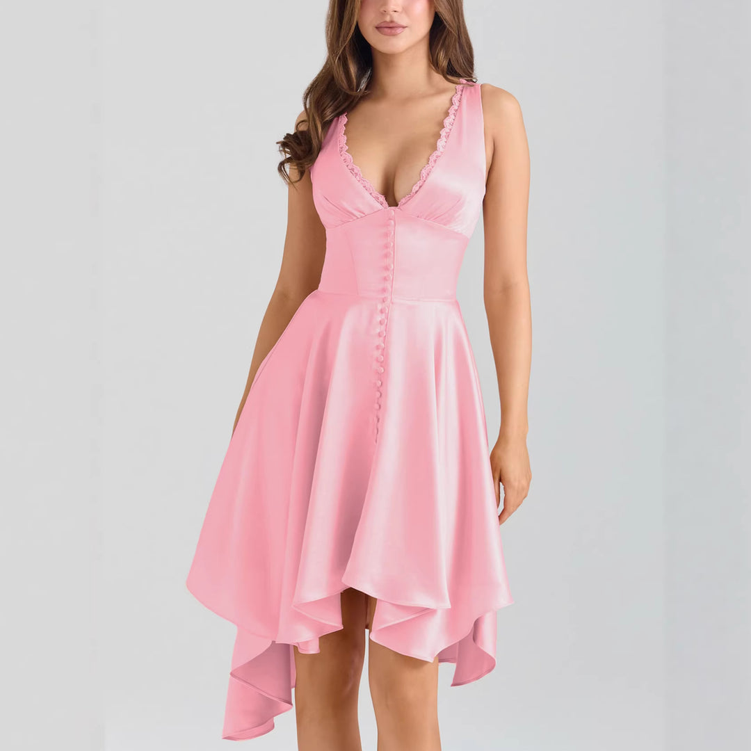 Damen Verspieltes Abendkleid mit asymmetrischem Saum und zarten Knopfdetails R&B