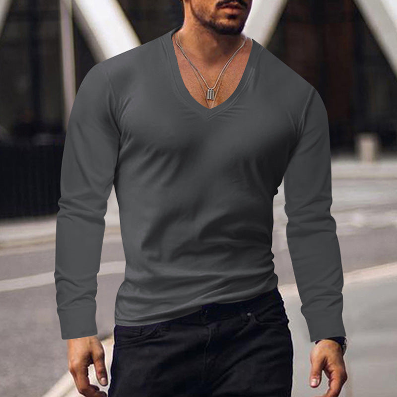 Herren V-Ausschnitt Langarmshirt aus weichem Baumwollmix mit figurbetonter Passform R&B