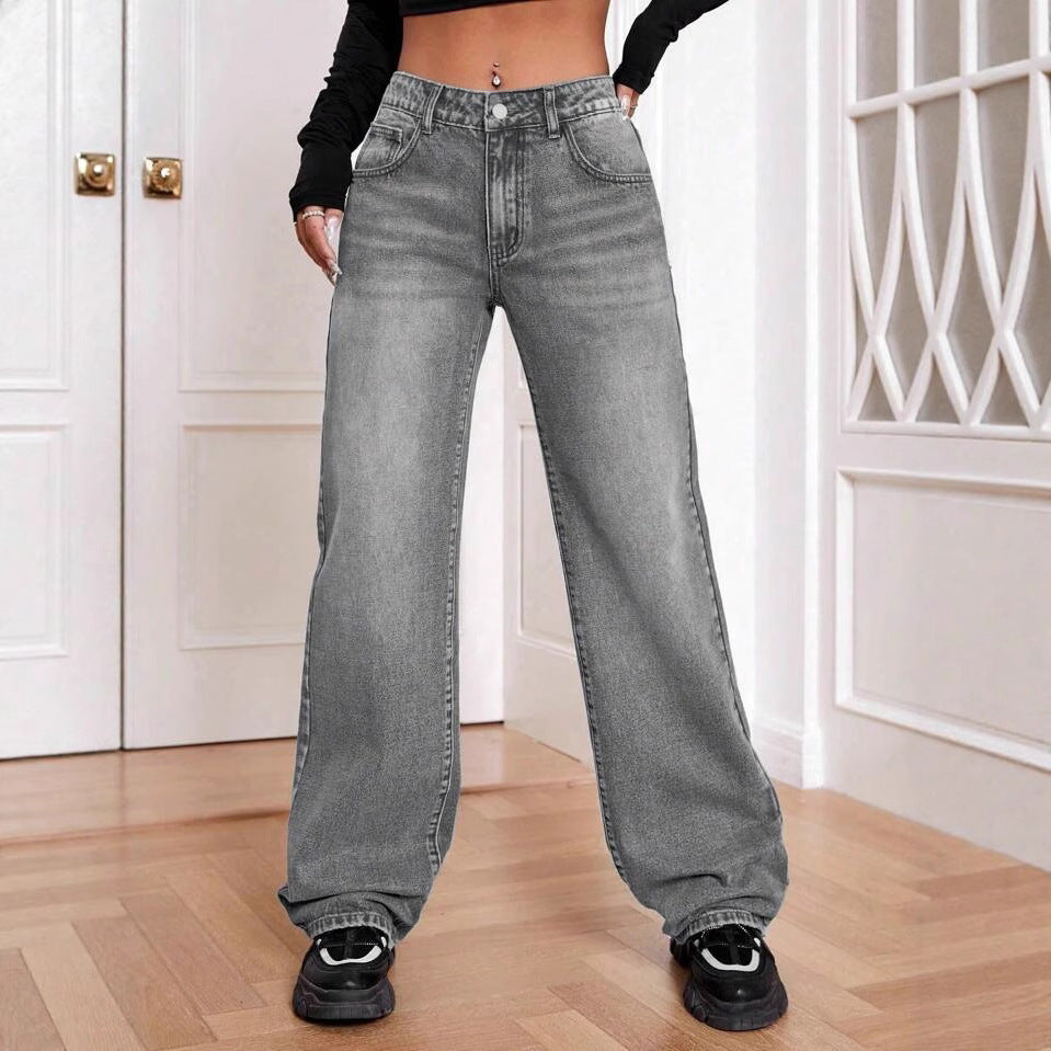 Damen lockere High-Waist Jeans im Used-Look R&B