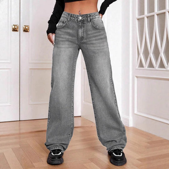 Damen lockere High-Waist Jeans im Used-Look R&B