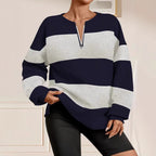 Damen modischer Sweatpullover mit Reißverschluss und gestreiftem Design R&B