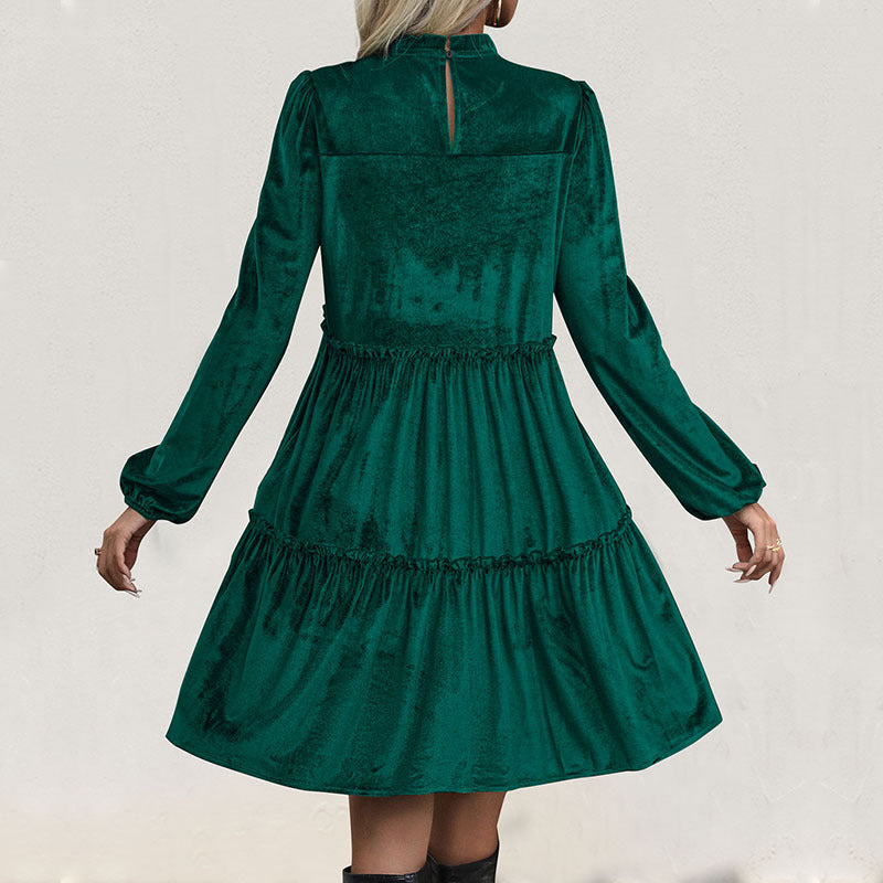 Damen Midikleid mit eleganten Rüschendetails aus sanftem Velvet R&B