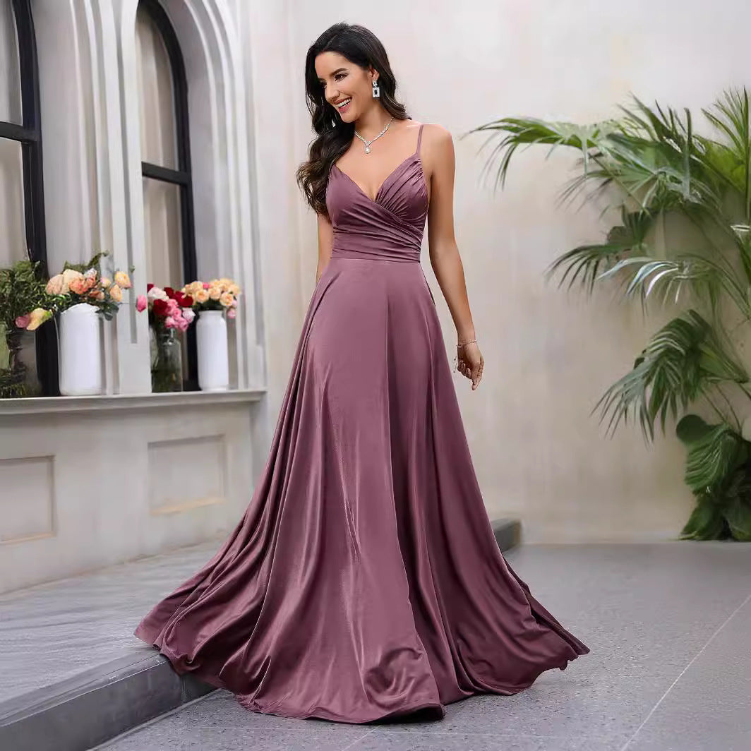 Damen Elegantes Maxikleid mit gerafftem Oberteil und schwingendem Saum R&B