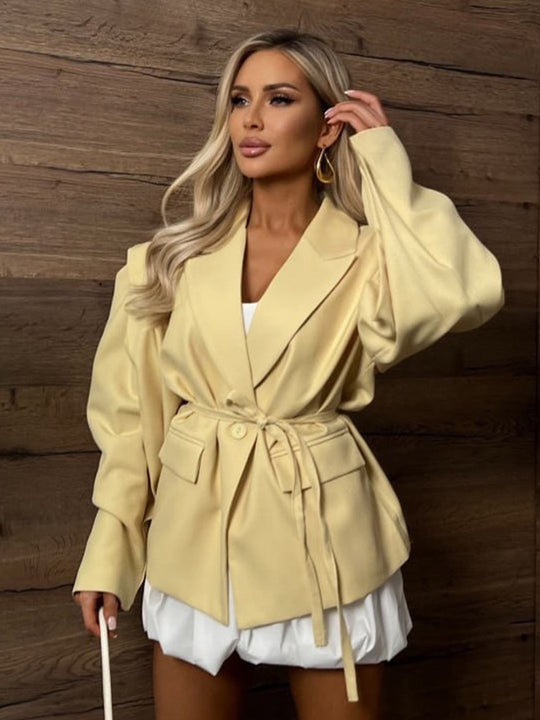 Damen elegante oversized Blazerjacke mit Gürteldetail R&B