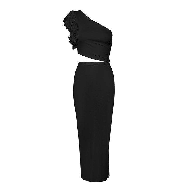 Damen Maxikleid mit asymmetrischem Schnitt und Rüschendetails R&B