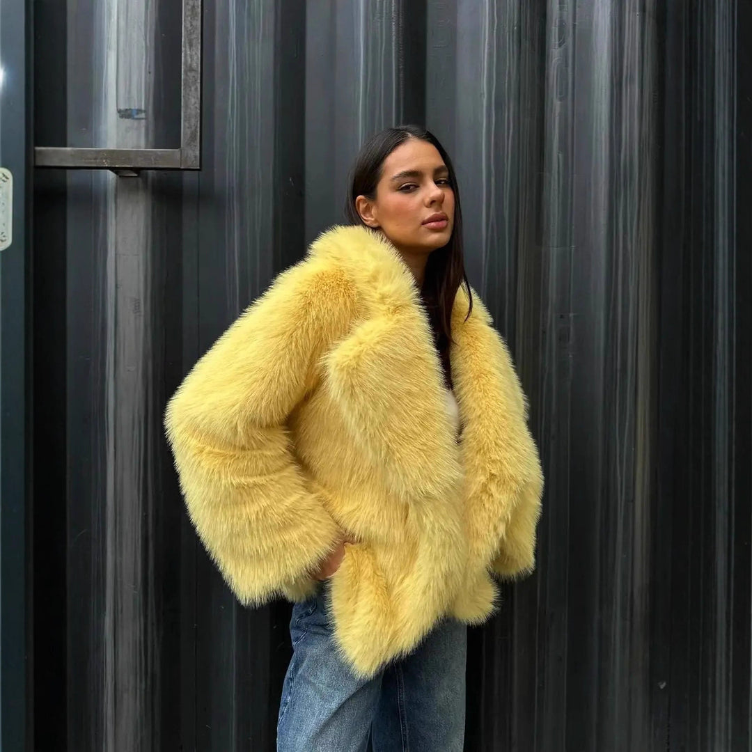Damen Elegante Kunstfelljacke mit weichem Futter und voluminösem Schnitt R&B