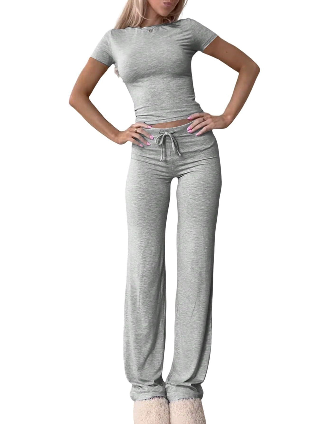 Damen lässiges Lounge-Set mit figurbetontem Oberteil und bequemer Hose R&B