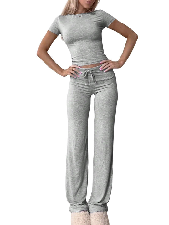Damen lässiges Lounge-Set mit figurbetontem Oberteil und bequemer Hose R&B