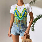 Damen gehäkeltes Crop-Top mit Fransen R&B