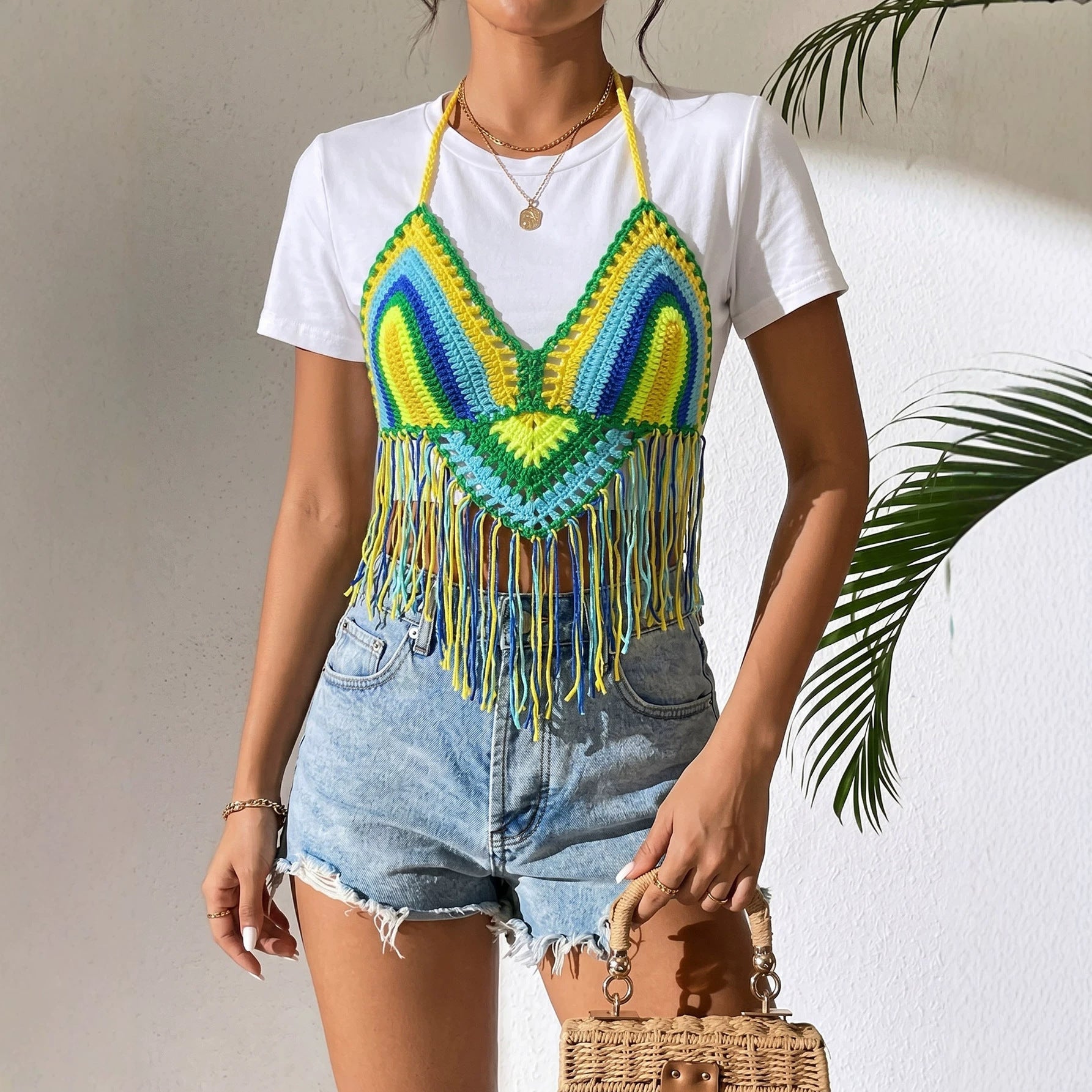 Damen gehäkeltes Crop-Top mit Fransen R&B
