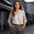 Damen Langarm-Bluse mit feinen Streifen und klassischem Kragen R&B