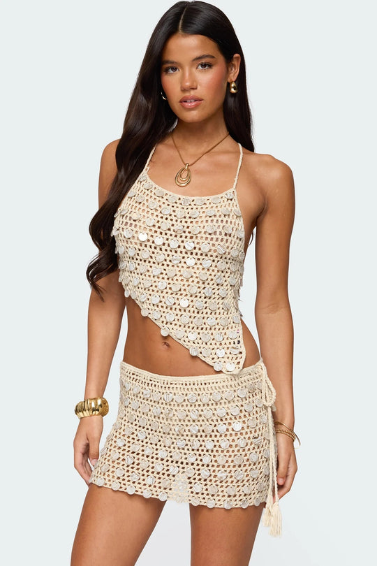 Damen luftiges Strandtop mit funkelnden Details und asymmetrischem Schnitt R&B