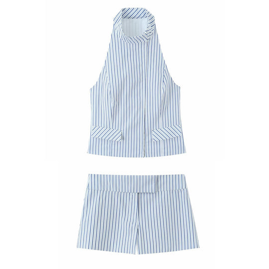 Damen elegante Shorts mit feinem Streifenmuster und hohem Bund R&B