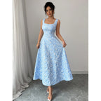 Damen Elegantes Maxikleid mit floralem Stickdesign und A-Linien Schnitt R&B