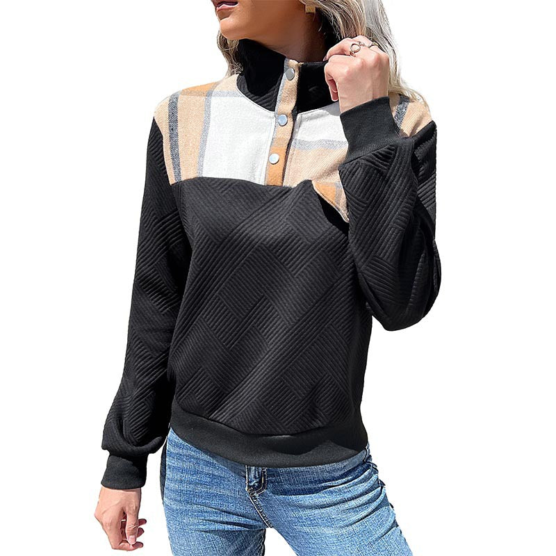 Damen lässiger Pullover mit modernem Kragen und dekorativem Patch R&B