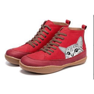 Damen Modische High-Top Sneaker mit künstlerischem Katzenmotiv R&B