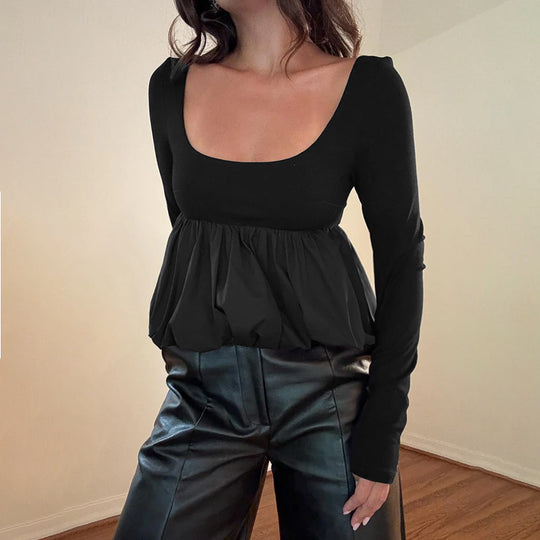 Damen Elegante Bluse mit Plissee-Design und weitem Saum R&B