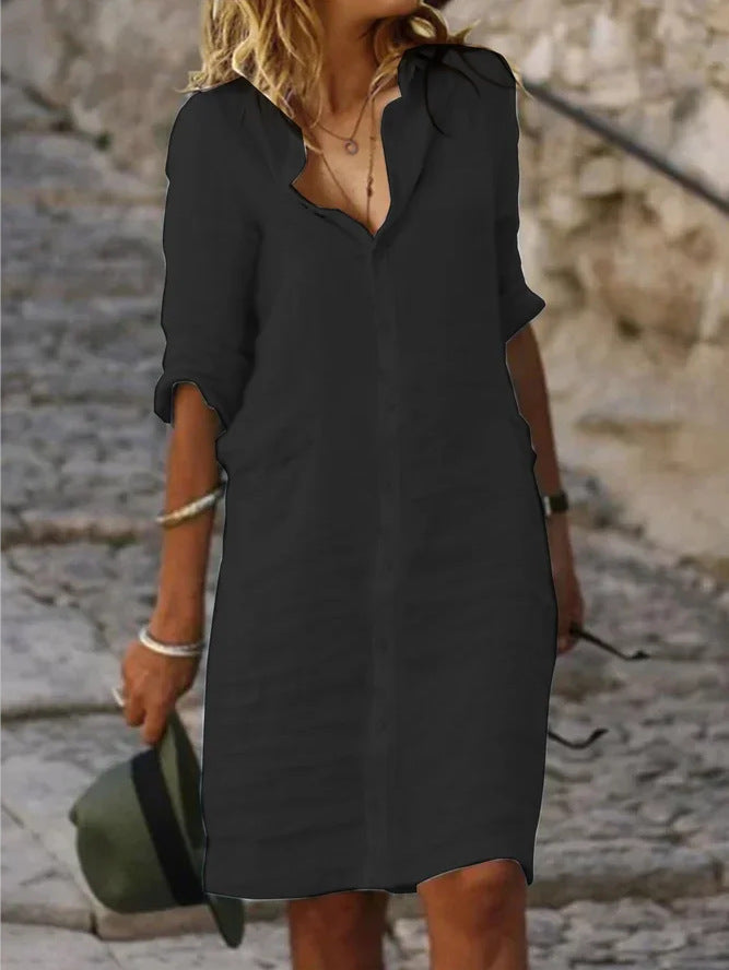 Damen Lässiges Hemdkleid mit Schicken Details R&B