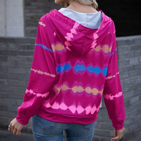 Damen lässiger Kapuzenpullover im modernen Tie-Dye-Stil mit seitlichen Einsätzen R&B