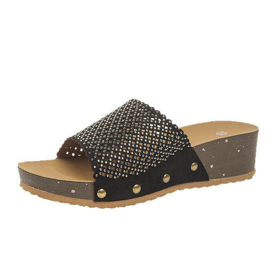 Damen Wedge-Pantoletten mit Glitzer- und Leopardenmuster R&B