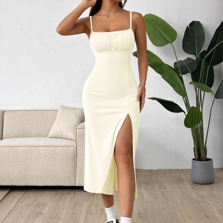 Damen Elegantes Maxikleid mit verstellbaren Trägern und hohem Schlitz R&B
