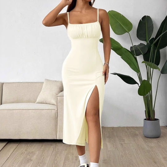 Damen Elegantes Maxikleid mit verstellbaren Trägern und hohem Schlitz R&B