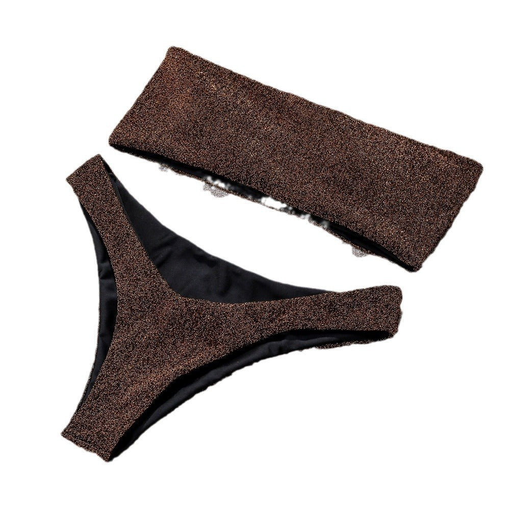 Damen Bandeau-Bikini mit schimmerndem Oberteil R&B