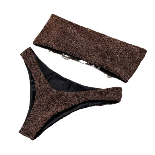 Damen Bandeau-Bikini mit schimmerndem Oberteil R&B
