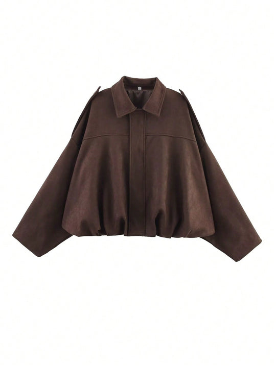 Damen nan weite Kurzjacke mit Ballonbund, verdecktem Verschluss und Schulterklappen R&B