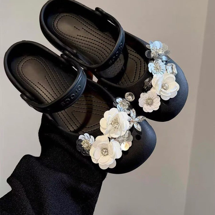 Damen Clogs mit dekorativen Blütenapplikationen und rutschfester Sohle R&B