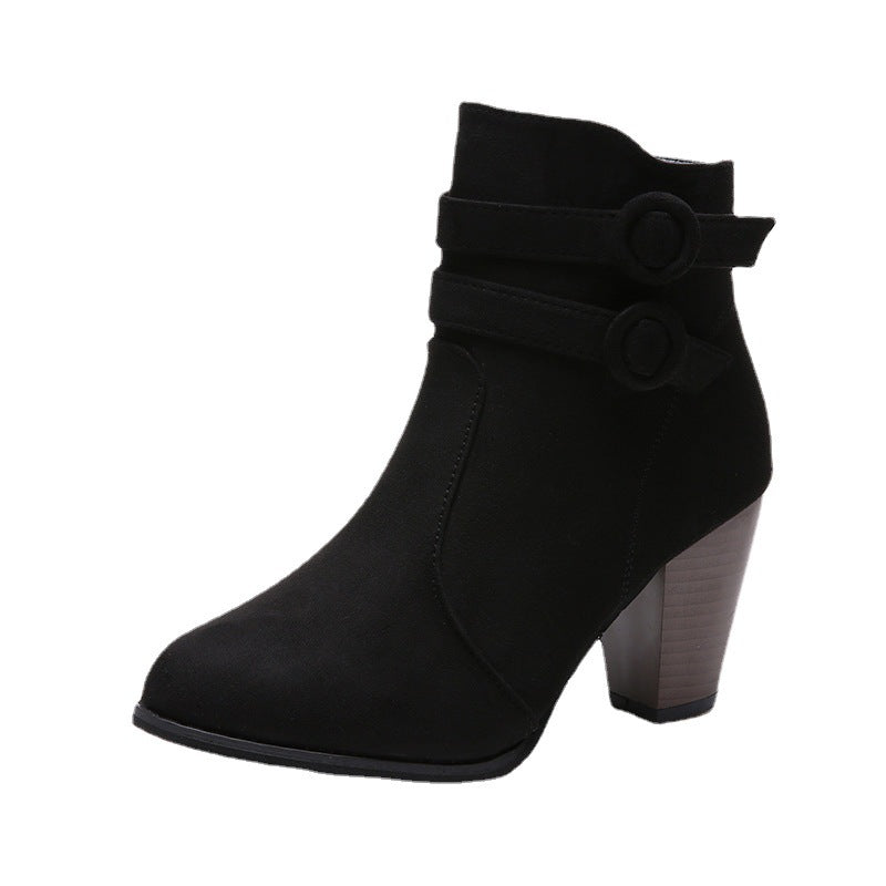 Damen Stiefeletten mit modischen Riemen und komfortablem Blockabsatz R&B