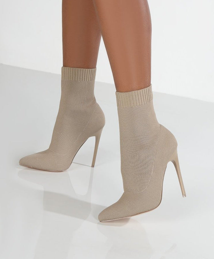 Damen Strumpfstiefel mit elegantem Stiletto-Absatz und hochwertiger Strickoptik R&B