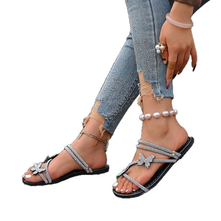 Damen Sandalen mit funkelnden Blütenapplikationen und eleganter Riemenkonstruktion R&B